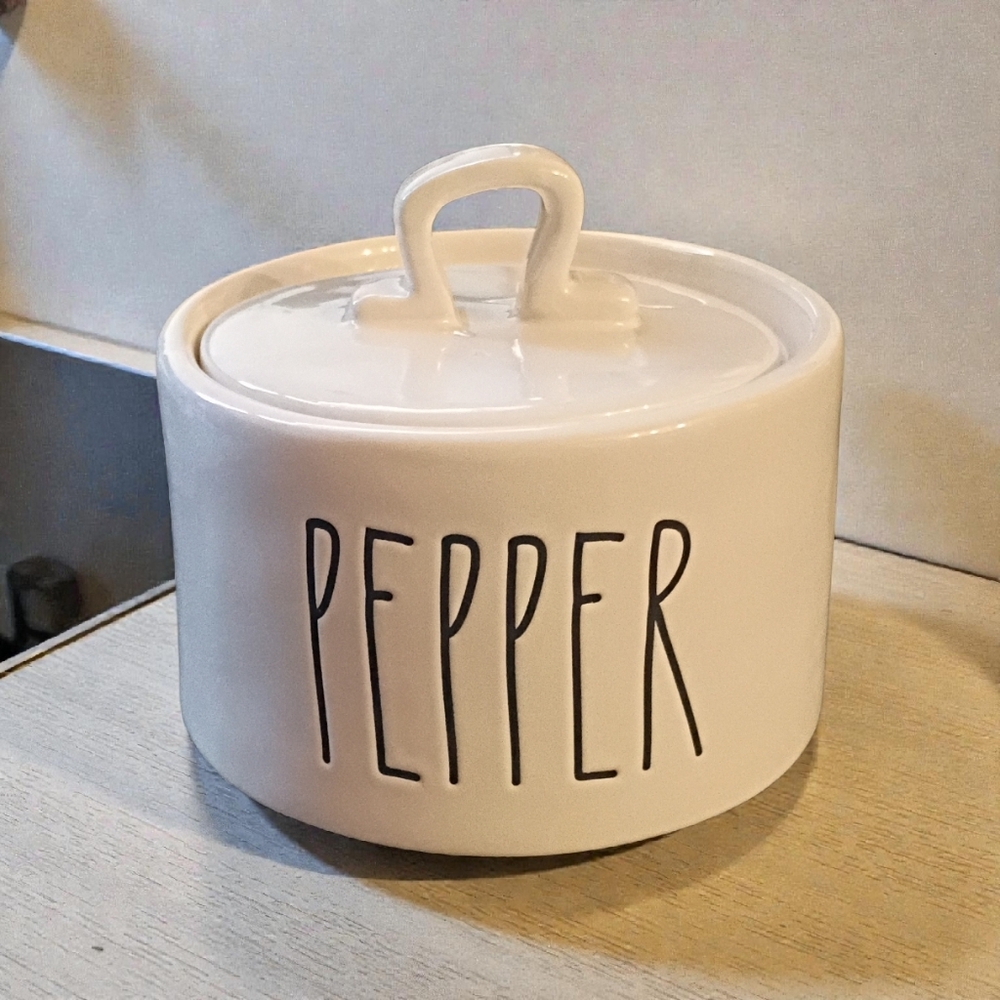 Rae Dunn By Magenta White Ceramic Pepper Canister Keeper Farmhouse